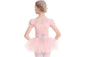 AISEYI Ballettkleid Tanzkleid Mädchen Kinder Ballett Tutu Kurzarm Ballettanzug Baumwolle Tanzkleider Balletttrikot mit Rock Rosa