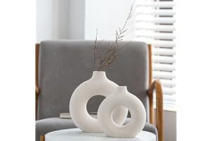 QLOFEI Juego de 2 jarrones de cerámica, jarrones Modernos para decoración del hogar, jarrones Bohemios Blancos para Sala de Estar, Cocina, Chimenea, Dormitorio, Mesa de Comedor, Oficina, Granja, jarrón