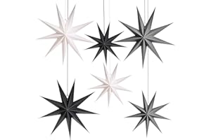 JOYSAL 6 Stück Papiersterne für Weihnachts Deko, 3 * 30cm & 3 * 45cm Papier Stern Dekoration, Neuneck Weihnachtsstern Deko (Schwarz & Weiß & Grau)