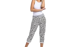 STAR FASHION Women's Italian Elastic Waist Active Yoga Floral Printed Jogging Pants Turn Up Ladies Casual Jogger Hoop Trouser 8-22