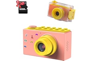 ShinePick Macchina Fotografica Bambini, impermeabile, mini fotocamera con scheda TF da 32 GB, zoom digitale 4 x 8 MP, schermo LCD TFT da 2 pollici, fotocamera digitale per bambini (Rosa)