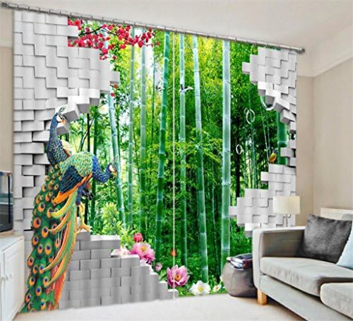 GFYWZ Curtains Polyester 3D Bamboo Phoenix Landscape Three dimensional Visual space Blackout Noise Reducing Drape Panels for Bedroom Home Decor Insulated Window Drapes , wide 3.6x high 2.7