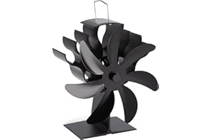 BUICXJKZ Ofenventilator Ohne Strom - 7 Ventilatorblätter Kaminventilator, Wärmebetriebener Rohr Kamin Ventilator mit Thermometer, Kaminventilator Ohne Strom Leiser Betrieb, Ofen Ventilator für Holz