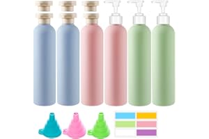 CafullCon 6 Stück Reiseflaschen zum Befüllen, 260ml Auslaufsicher Reise Quetschflaschen, Nachfüllbare Kunststoff-Reisebehälter mit Pumpenkopf und Flip Top Deckel für Shampoo Cremes Lotion Spülung