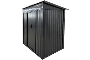 GADGETHAVEN Garden Shed, Sheds and Outdoor Storage with Base 4 Vents Lockable Sliding Doors Sloped Apex Roof Metal Shed (Grey, 6X4ft)