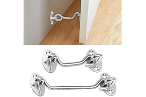 Zamety 4 Pezzi Gancio Porta, Ganci Porta in Acciaio Inossidabile, 3/6 Inch Gancio Chiusura Porta, Argenteo Ferma Persiane con Viti di Montaggio, Chiavistello per Porta in legno, Capannone, Garage