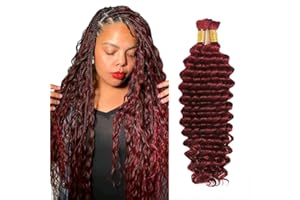Evaxilc Human Braids Hair #99j Burgundy Red Deep Wave No Weft Unprocessed Knotless Virgin Human Braiding Hair 50g/bundle Total 100g For Women Wine Red Color 16 16 Inch