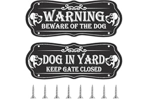 BETINYAR 2 Pieces Beware of Dogs Sign for Fence, 9 x 3.5 Inch Dog in Yard Keep Gate Closed Sign Metal, Warning Dog Sign with Screws for Lawn, Fence, Garden