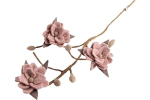 ‎ÉN GRY & SIF Gry & SIF Magnolie-Zweig aus Filz, Flexibler Stiel, Deko-Zweig für Vasen, handgemachte Osterdeko | 1x Zweig mit rosa Blüten, 60cm