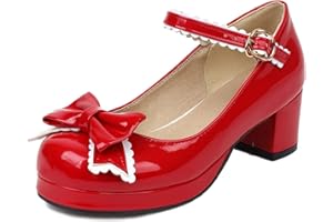 ASTERISCO Damen Blockabsatz Mary Jane mit Plateau Bogen Mitte Absatz Schuhe Runde Zehen Schnalle Elegant Pumps, Gr 33.5-46