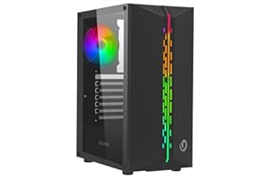 Nuwo Hoder T301 Nero Case ATX per PC Desktop Office Gaming 0.50MM SPCC Ventola ARGB Indirizzabile da 120mm 3*USB3.0/2.0 Frontale ABS con Strip LED e Pannello Laterale in Vetro Temperato