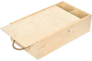 Creative DECO Caja Madera Vino | Tapa Deslizante y Cuerda | 2 Botellas | 35 x 21 x 11 cm | Perfecta para Navidad Regalo Decorar Decoupage Almacenamiento Decoración Manualidades