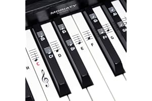 MORIATY® Klavier + Keyboard Noten-Aufkleber für 49 | 61 | 76 | 88 Tasten + Klavierschule | Piano Sticker Komplettsatz für schwarze + weiße Tasten | C-D-E-F-G-A-H | inkl. deutscher Anleitung