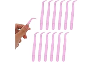 LASUROA 12pz Pinzette in Plastica, 11,5cm Impugnatura Antiscivolo Punta Curva per Lavori Artigianali DIY Creazione di Gioielli per Bambini Decorazioni Dolci e Alimentazione Rettili (Viola)