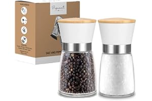 PIQUANT Salt and Pepper Mills Grinder Set of 2 Refillable Ceramic Grinder Adjustable Levels Kitchen Gifts (White)