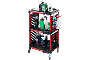 TBRFP 3-Tier Rolling Auto Detailing Cart with 4 Side Plates & Hooks,Mobile Garage Storage Organizer for Car Wash,Polishing & DetailingTools, Heavy-Duty Service Cart for Detailers & Repair Shops