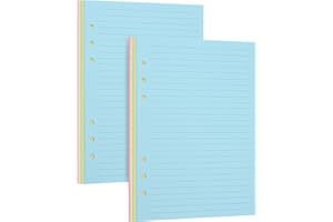 luvtree Lot de 2 recharges de papier ligné A5, pages colorées pour classeur A5 rechargeable à 6 anneaux, 6 trous (chacun contient 50 feuilles/100 pages)