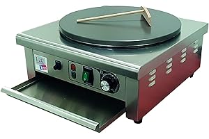 L2G - Crêpière Électrique - Châssis Inox + Plaque de Cuisson Fonte Ø400 mm - Machine à Crêpes Professionnelle avec Thermostat (50/300°C) - Livrée avec Spatule - 45 x 47 x 21 cm