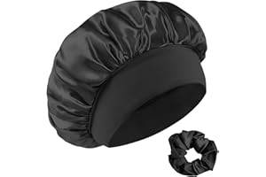 ADMYGO Cuffia Seta Capelli Notte con Elastici per Capelli, Cuffia in Raso per Dormire, Bonnet Seta per Capelli Ricci, Cuffia per Dormire per Proteggere i Capelli, Nero