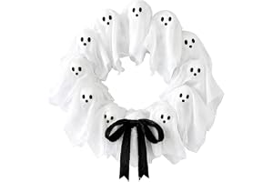 Halloween varm vit LED-spökljus gotisk välkomsthängare | Ytterkransar för ytterdörren för vardagsrum sovrum inomhus utomhus hem fönster vägg semester festival