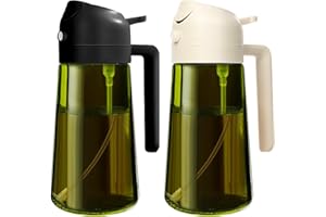 YARRAMATE 2 Stück 470ml Lichtblockierender dunkler Ölsprüher zum Kochen, 2-in-1 UV Schutz ölzerstäuber für die Küche, Grün Glasölflasche Sprühflasche für Heißluftfritteuse (Schwarz&Weiß)