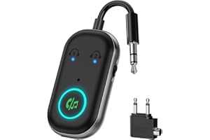 OQIMAX Bluetooth 5.3 Transmitter Receiver, 2-in-1 Airplane Wireless Audio Adapter with Dual Connection, 13Hr Playtime, Plug and Play, Portable Bluetooth Headphone Adapter for TV, PC