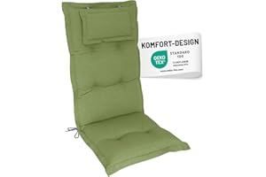 ‎HERLAG Herlag Hochlehner-Gartenstuhlauflage AVA 123x50x9cm | Extra Dicke Sitzauflage 9 cm mit Kopfpolster | Polsterauflage mit Deluxe-Komfort | Öko Tex 100 | 1 Polster | Grün