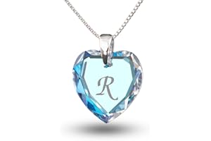 Kristallwerk Kinderkette 925 Silber mit Swarovski Elements Herzanhänger Farbe Blue AB und Gravur Buchstabe A - Z
