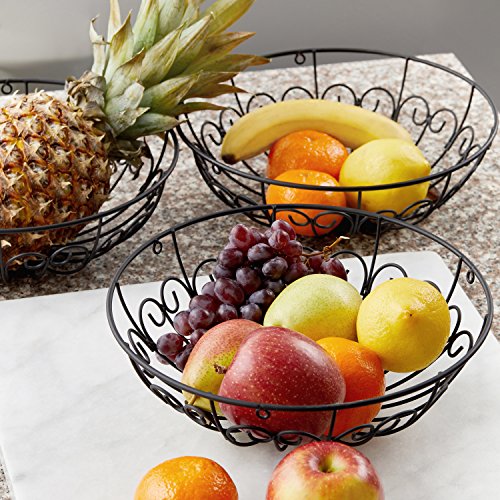 Chefarone Hängekorb – Obstkorb Set zum Hängen 3-tlg – Küchenampel mit 130cm Kette für extra viel Platz – Obst Etagere auch geeignet als Gemüsekorb – Landhaus Hänge-Etagere matt schwarz – Gemüseampel mit 28cm Durchmesser – Belastbar bis 5kg - 7