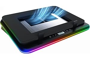 ‎KLIM KLIM Turbofrost podkładka chłodząca do laptopa do gier, 4 potężne wentylatory turbo, 4 x 4000 obr./min, chłodziarka do laptopa, 2 tryby zasilania USB-C/DC, dynamiczny RGB, 4 porty USB, uszczelniona