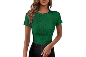 NNGOTD Women Summer Tops, Women's Solid Color Short Casual Slim Fit Top Tunic Sweaters Leggings Business Office Top Ladies Loose Shirt Blouse for Spring/Summer