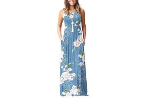 AUSELILY Women's Solid Plain Summer Dark Teal Sleeveless Loose Maxi Dress Casual Long Dress with Pockets