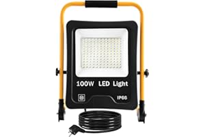 ‎FIVMEN FIVMEN Baustrahler 100W 8500LM LED Strahler Arbeitsleuchte mit Standgestell und 3m Kabel Stecker Baulampe Arbeitsscheinwerfer Wasserdicht IP66 für Garage Werkstatt Baustelle, Kaltweiß