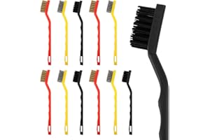 BREANIFULL 12 pezzi spazzola metallica piccola in acciaio inox, spazzola in ottone, spazzola metallica in ottone, spazzola metallica con manico curvo in plastica per pulitore, sporco, saldatura,