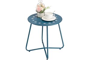 danpinera Outdoor Beistelltische mit Blumenausschnitten, Wetterfester Stahl Patio Beistelltisch, Kleiner Runder Outdoor Beistelltisch, Metall Beistelltisch für Patio, Hof, Balkon, Garten, Marineblau