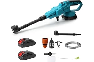 RANIPOBO Nettoyeur haute pression sans fil, 80 bar, pour Makita 18 V, portable, avec buse 6 en 1, moteur sans balais, 380 l/h (6,3 l/min), pour voiture, terrasse, pelouse (avec 2 piles)
