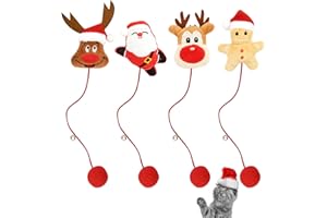 VIDILLO Weihnachten Katzenspielzeug 4 Stück Hundespielzeug Katzenspielzeugset Kätzchenspielzeug mit Glocke roter Ball Weihnachtsmann Rentier Lebkuchen Haustierspielzeug weiches Plüschspielzeug für Haustier