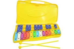 IBVIVIC 25 Notes Chromatique Glockenspiel Xylophone de Musique Orff pour Festival Cadeaux de Noël - Comprend 4 Maillets, Jaune