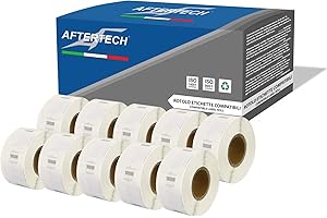 Aftertech 10 x 11353 12 x 24 mm Rollos de etiquetas adhesivas compatibles (1000 etiquetas / rollo = 10.000 totales) para Dymo LabelWriter Seiko SLP impresoras S0722530 10 x 11353