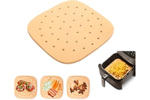 CrispHunter Carta Forno per Friggitrice ad Aria - 100 Pezzi Rotondi Antiaderenti e Senza PFAS - Perfetti per Friggitrice ad Aria 21.5 x 21.5 cm (Fogli)