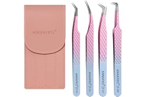 ANNAFRIS 4Pcs Pinzette per Estensioni delle Ciglia Pinzette di Precisione Curve Pinzetta per Ciglia Easy Fan Individuali Ciglia Tweezers Professionisti(F03+04+07+08)