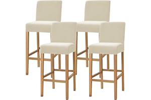 Dimatic Samt Plüsch Stuhl Abdeckung Theke Pub Bar Hocker Stuhl Slipcover für Esszimmer Cafe Barhocker Slipcover Möbelschutz Anti-Rutsch-Bezug mit elastischem Boden, 4er Set, Beige