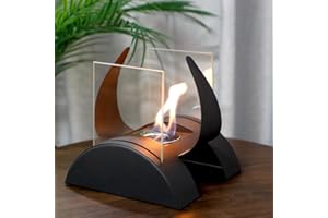 JHY DESIGN Square Bioethanol Fireplace with Two-Side Glass 19cm Tall Bio Ethanol Tabletop Fire Bowl Pits Heater for Indoor Outdoor Balcony Living Room