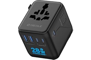 decqle Reiseadapter Weltweit, Universal Reisestecker mit 3 USB-C (28W), 2 USB-A und 1 AC Steckdose, Internationaler Steckdosenadapter, AC Adapter Universaladapter für EU, UK, US, AU (Schwarz)