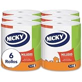 Nicky Miluso, 6 Rolls of Kitchen Paper, 2 Layers | 300 Sheets per Roll, Super Absorbent and Strong, 100% FSC Certified Paper,