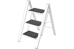 HBTower 3 Step Ladder Folding Step Stool, 330 Lbs Capacity Step Stool for Adults,Lightweight Portable Folding Step Stool Ladder with Anti-Slip Wide Pedals Household Office, White