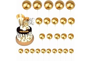 Wancala 40 Pcs Round Ball Cake Toppers - Round Gold Foam Mini Cupcake Toppers, Craft DIY Bakeware Decorating Tools for Birthday Party Wedding Supplies Baby Shower Decor