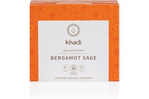 khadi BERGAMOT SAGE Savon Shanti, savon naturel pour le corps, l'âme et l’esprit au parfum fruité et ensoleillé de Bergamote et de Sauge, 100% naturel et vegan, Cosmétiques naturels certifiés, 100g