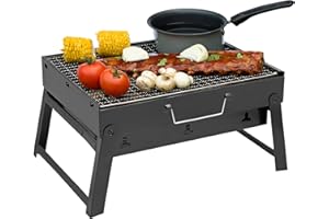 SA Products Foldable Charcoal BBQ Grill - Mini Portable Tabletop Barbeque - Great Folding Barbecue for Garden, Party, Festivals, Picnic, Camping, Hiking, Small Fire Pit - Easy to Carry in a Backpack