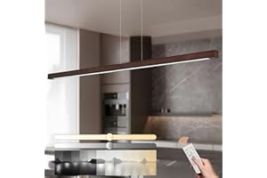 YYUTLUO Lampadario Lineare Cuboide In Legno, Luce Dimmerabile Con Telecomando, Cavo Di Sospensione Regolabile Da 150cm, Design Moderno a Led, Soggiorno, Sala Da Pranzo, Cucina (Marrone 120cm)